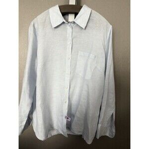 H&M Women's Linen Oversize Linen Size Large Blue Shirt Long Sleeve, Button